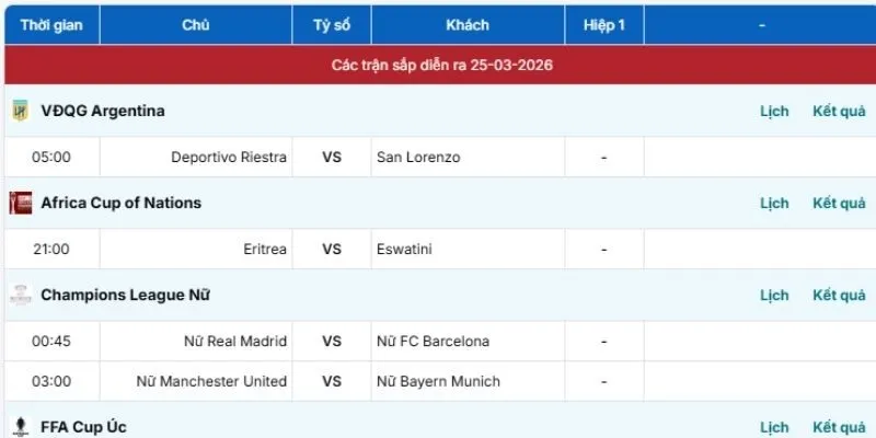 Bảng kết quả tự động làm mới sau 15–30 giây